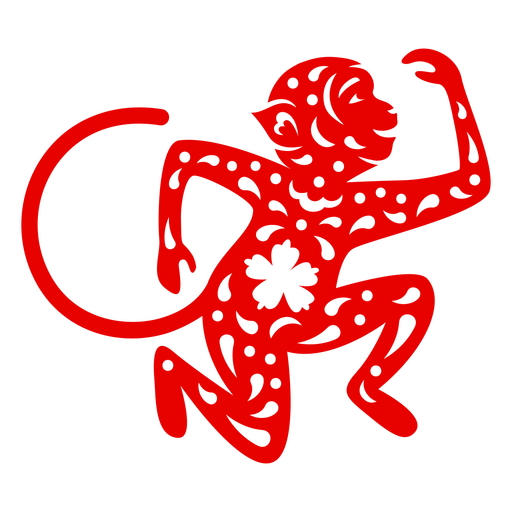 Diseño dinámico de silueta de mono rojo con detalles florales. Diseño PNG