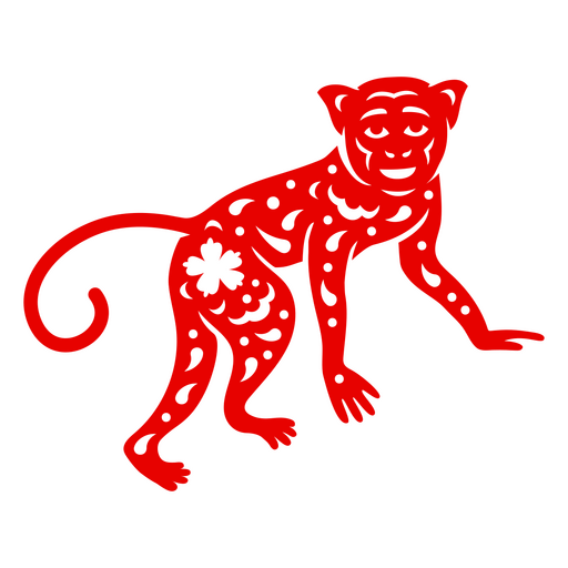 Leuchtendes rotes Affensilhouette-Design mit floralen Mustern PNG-Design