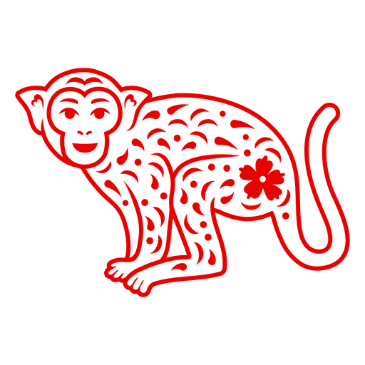 Ilustración de un mono juguetón con detalles florales Diseño PNG