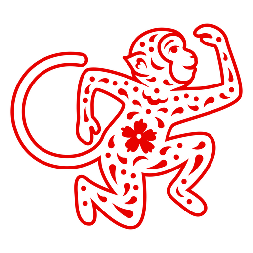 Silueta de mono juguetón con acentos florales. Diseño PNG