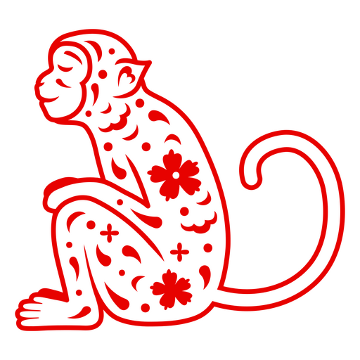 Elegant red monkey silhouette with floral patterns PNG Design
