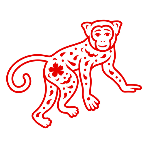 Playful monkey illustration with floral details PNG Design