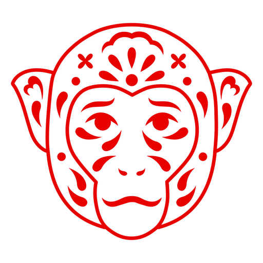 Intricate red monkey face design PNG Design