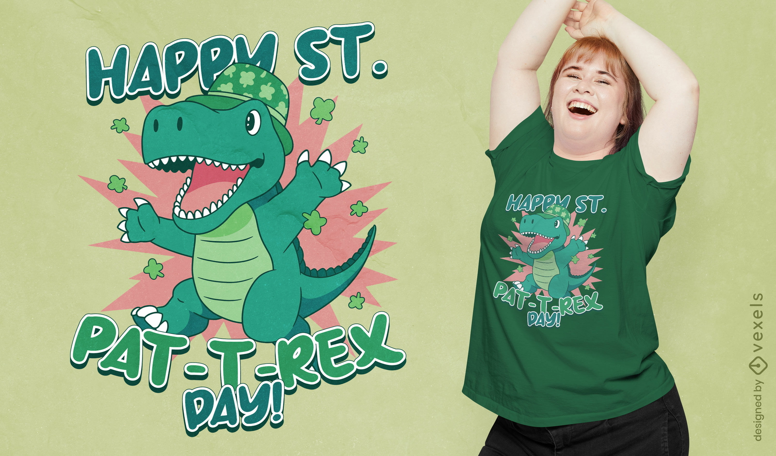 Diseño de camiseta T-rex de San Patricio