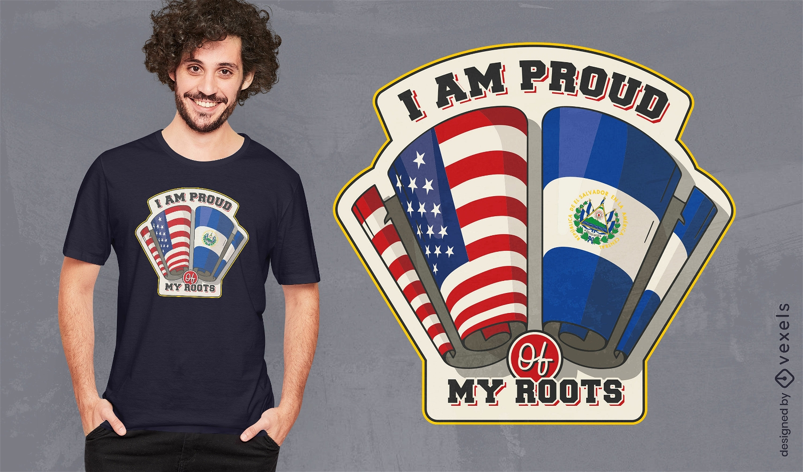 Design de camiseta com bandeiras dos EUA e El Salvador