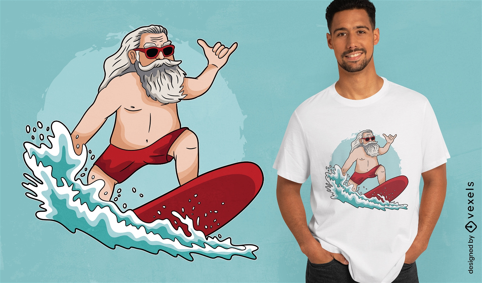 Weihnachtsmann-Surfwellen-T-Shirt-Design