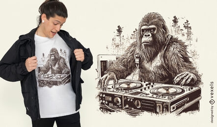 Realistic bigfoot DJ t-shirt design