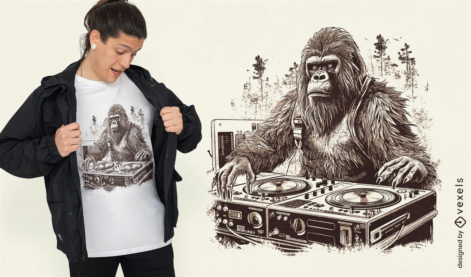 Diseño realista de camiseta de DJ de pie grande.