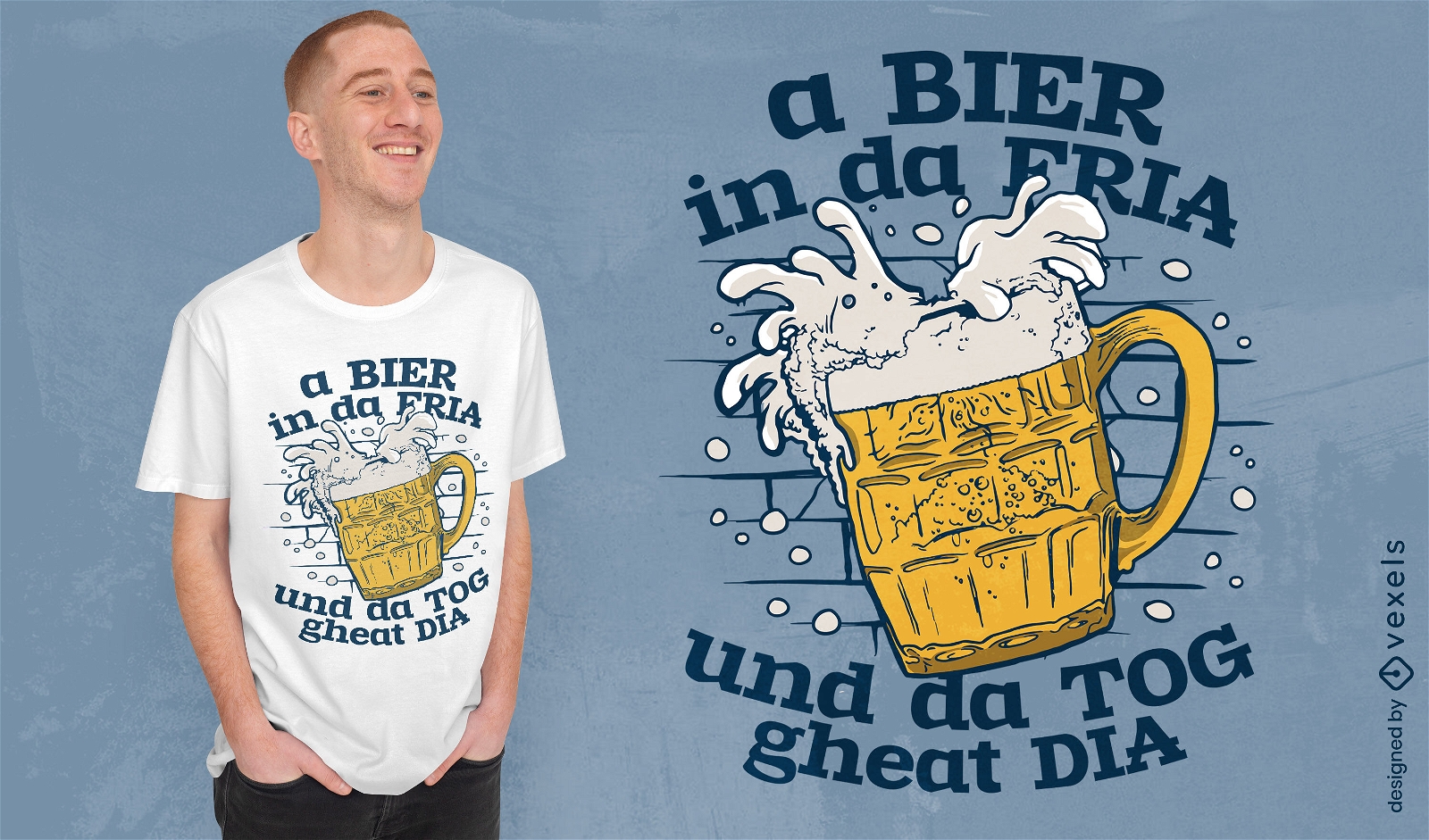 Design de camiseta transbordando de bebida de cerveja