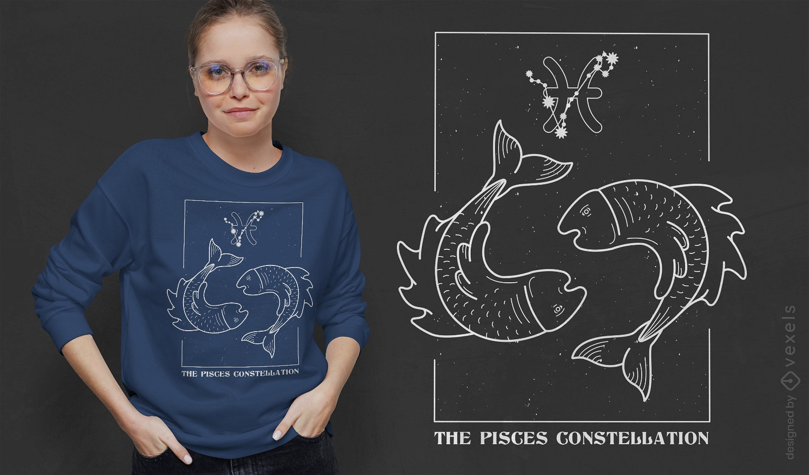 Diseño de camiseta del zodiaco de la constelación de Piscis.