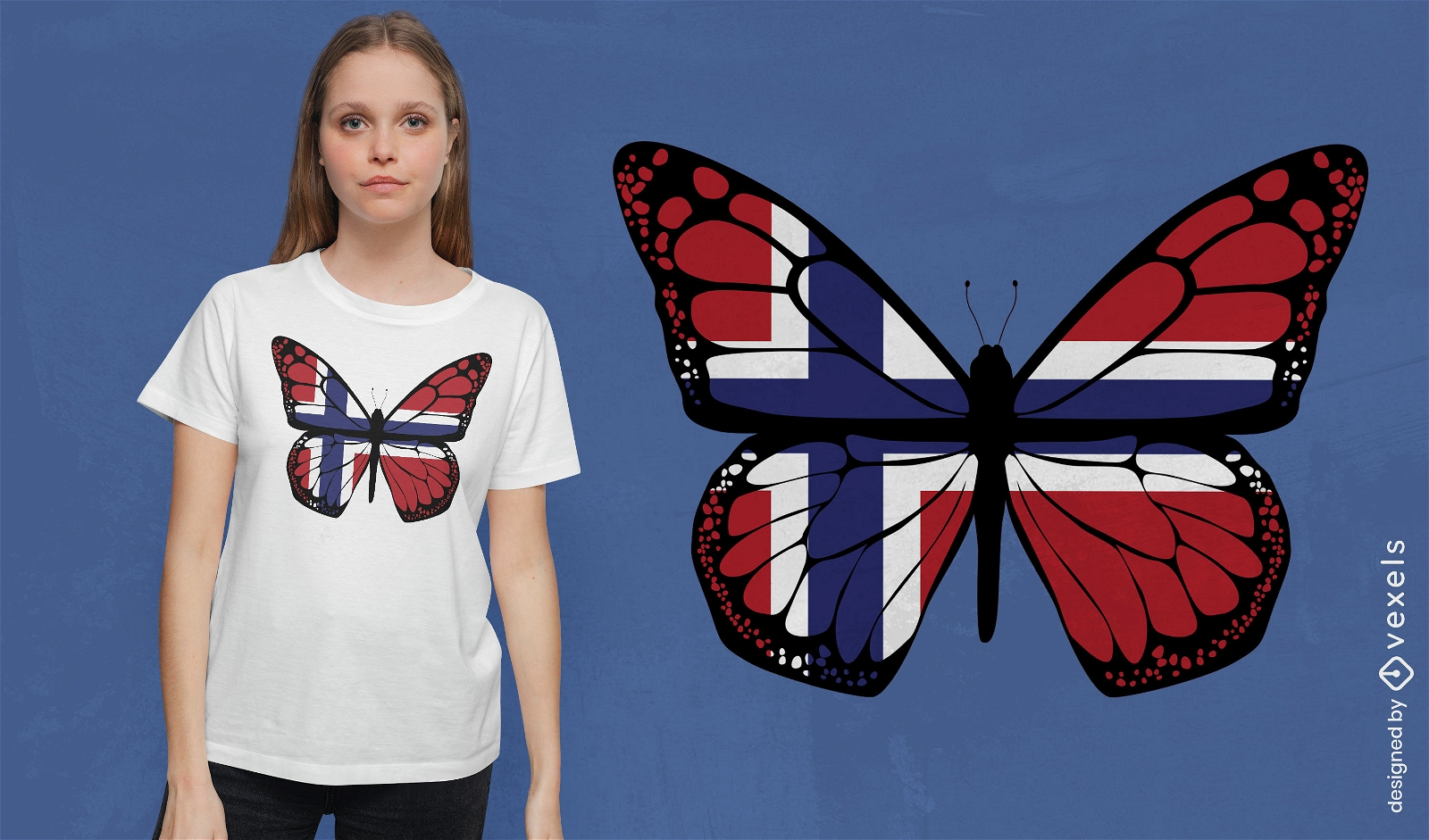 Diseño de camiseta de mariposa de bandera noruega