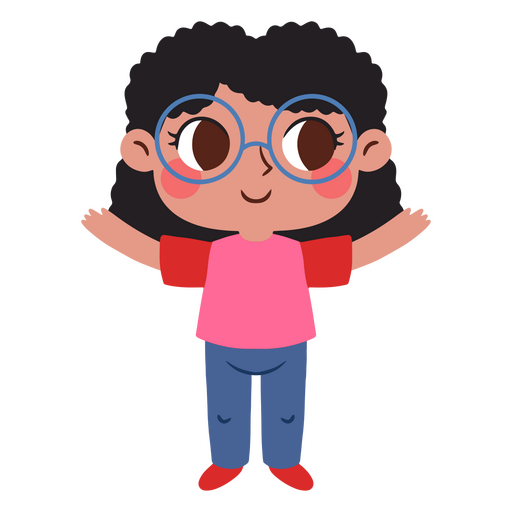 Girl with glasses is standing with her arms outstretched PNG Design