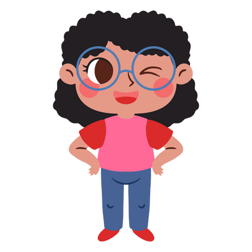 Playful cartoon girl character design with glasses PNG Design