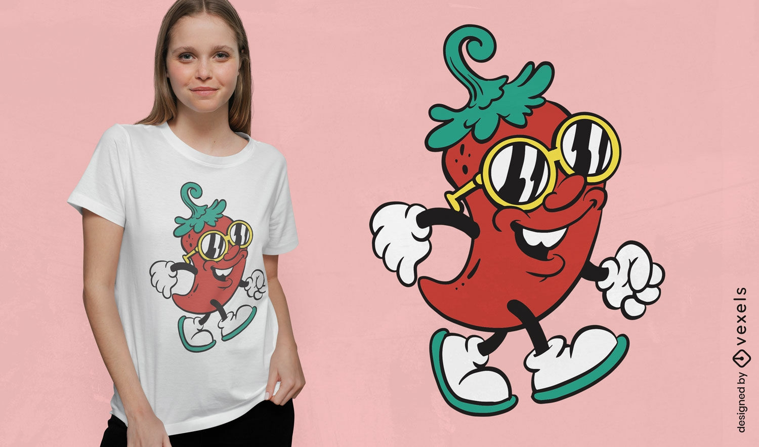 Design de camiseta de pimenta malagueta vermelha dos desenhos animados
