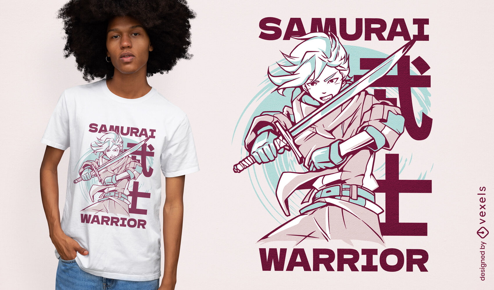 Diseño de camiseta de anime samurai warrior