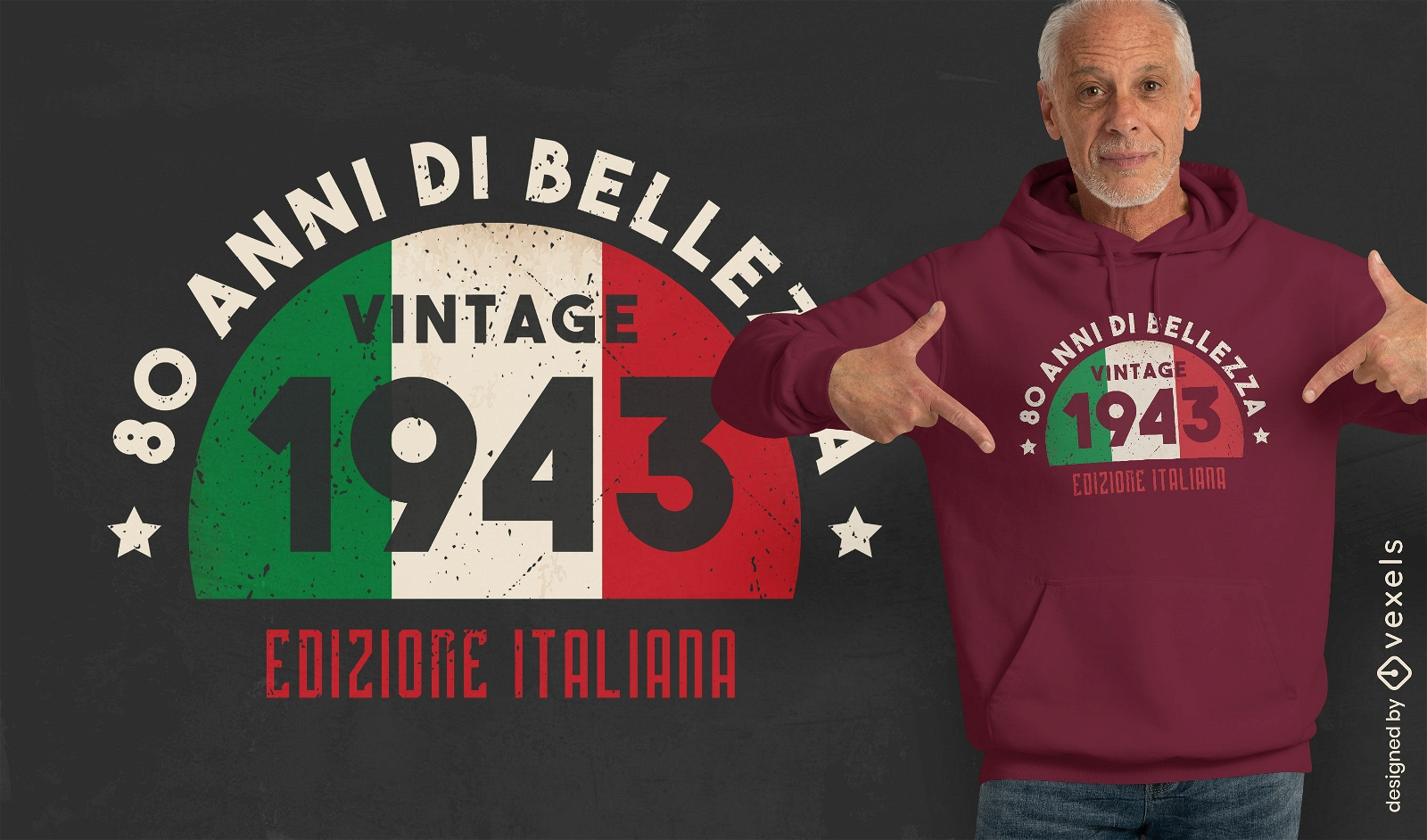 Vintage-T-Shirt-Design mit italienischer Flagge