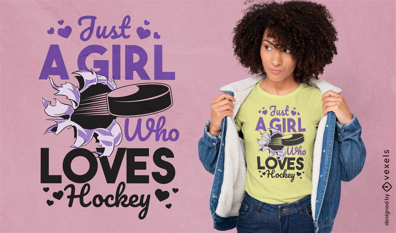 Chica que ama el diseño de camisetas de hockey.