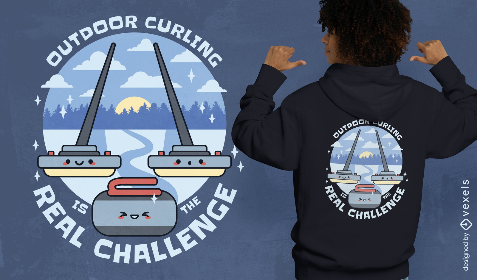 Design de camiseta com citação de esporte curling