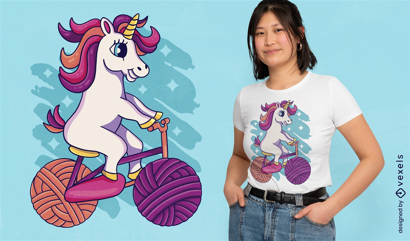 Unicorn ridink yarn bike t-shirt design