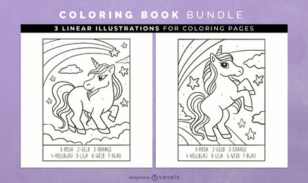 Páginas de design de livros para colorir de unicórnios adoráveis