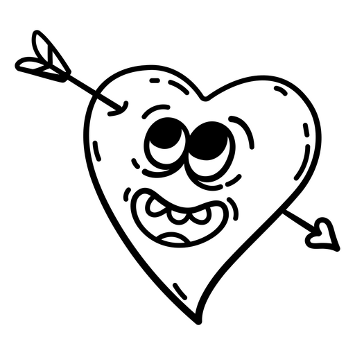 Design de personagem de coração brincalhão com flecha Desenho PNG