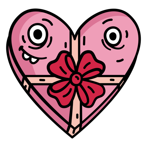 Pink heart shaped box with a bow on it PNG Design