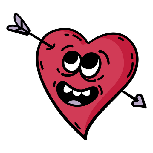 Playful cartoon heart illustration with arrow PNG Design