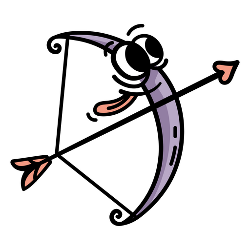 Flecha de dibujos animados con un arco y una flecha morados Diseño PNG