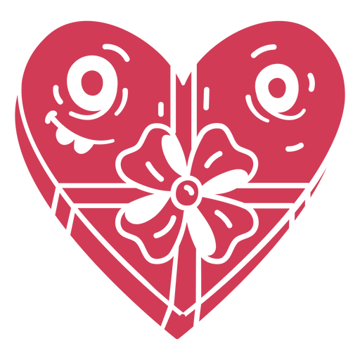 Playful heart-shaped gift design with cute character PNG Design