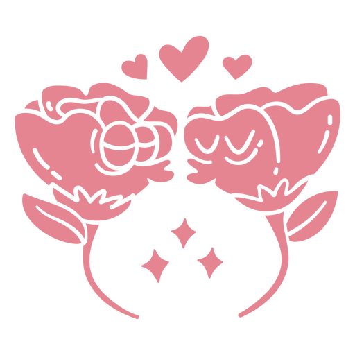 Dos rosas rosadas con corazones en el medio. Diseño PNG