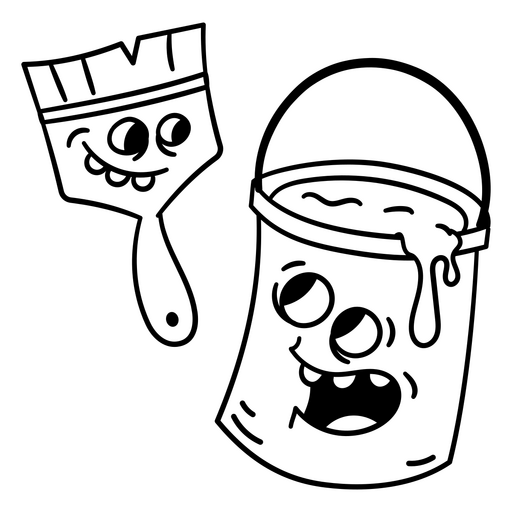 Ilustração divertida de balde de tinta e pincel Desenho PNG