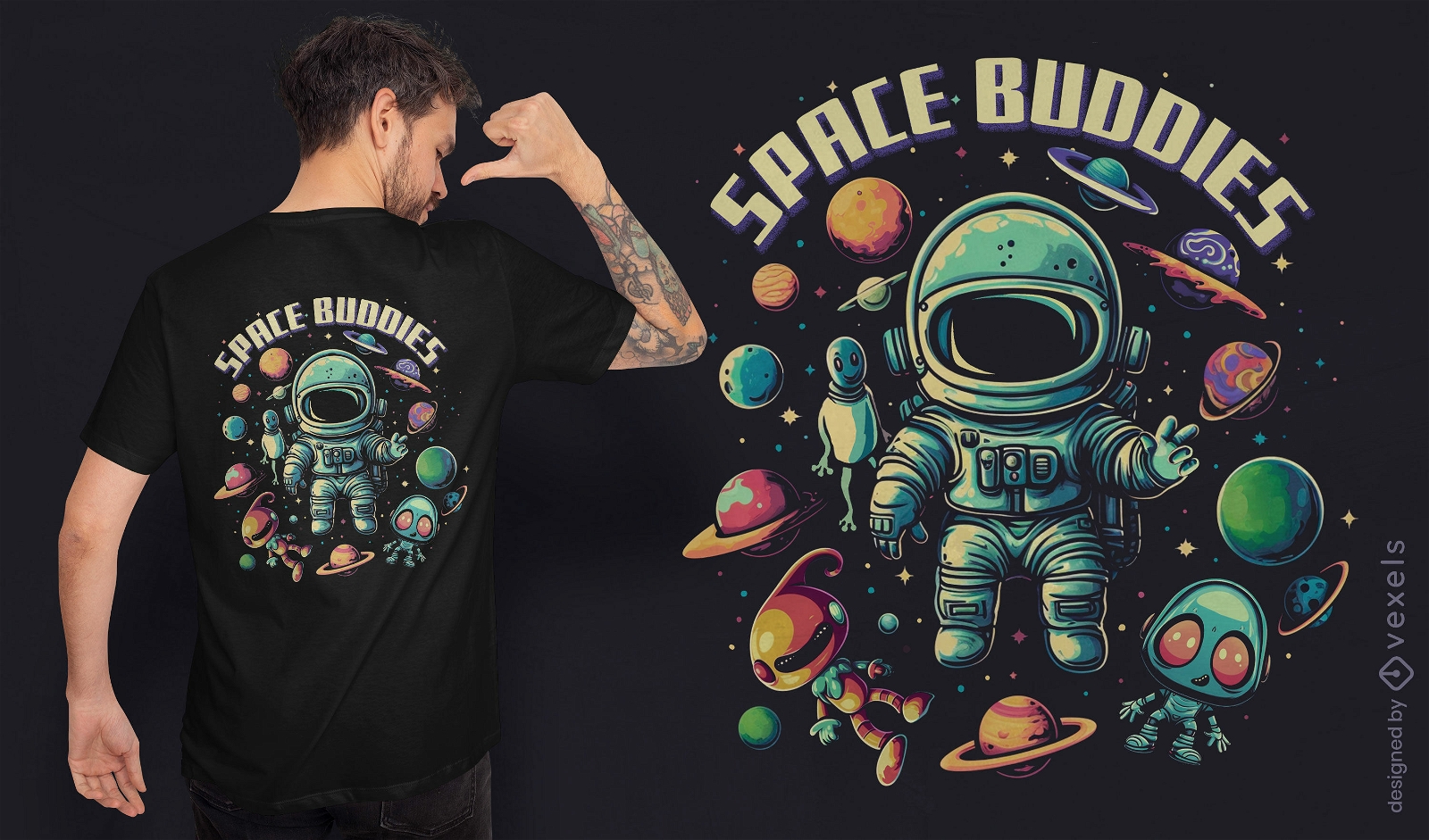 Diseño de camiseta de amigos espaciales.