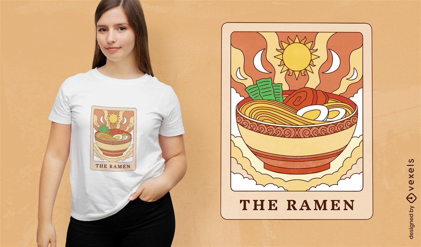 Design de camiseta de cartão de comida de tarô Ramen