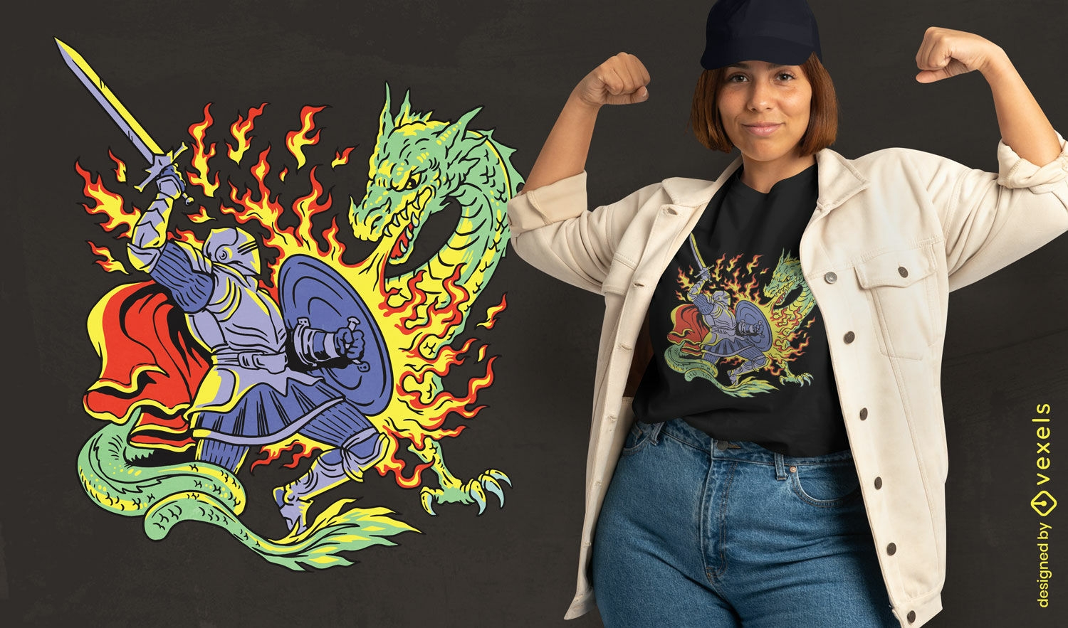 Knight slaying dragon t-shirt design