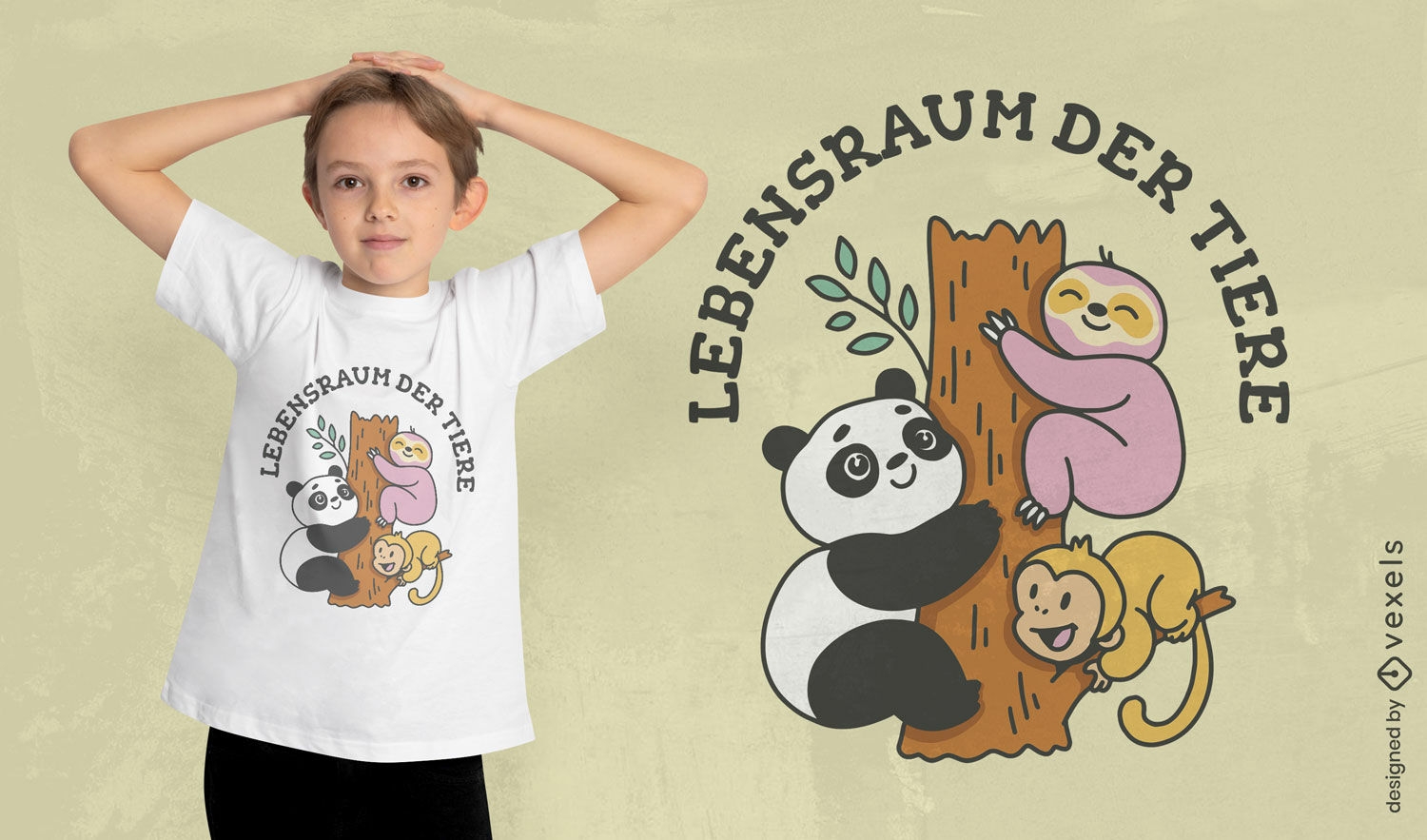 Animais fofos em um design de camiseta de árvore