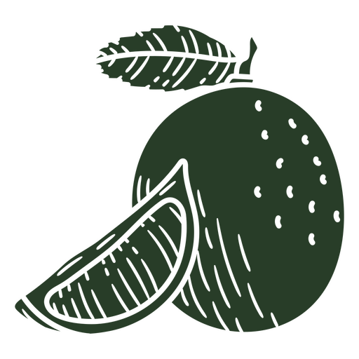 Drawing of an orange with a leaf on it PNG Design