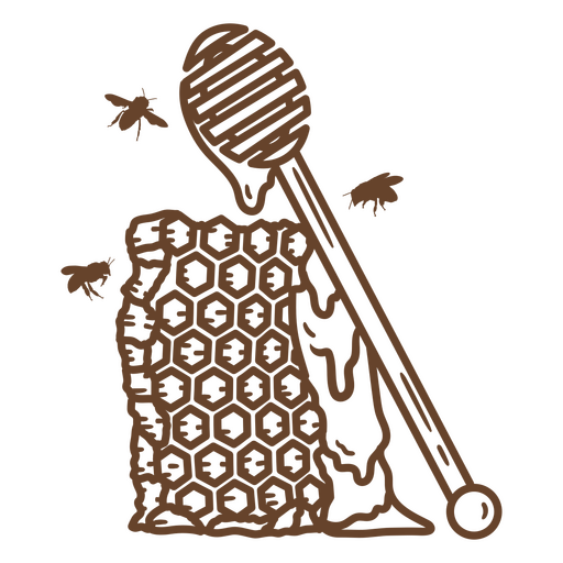 Beehive with a wooden stick and a honeycomb PNG Design