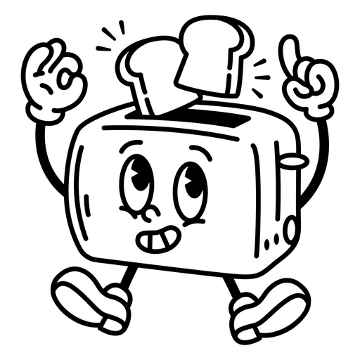 Design de torradeira de desenho animado divertido com elementos caprichosos Desenho PNG