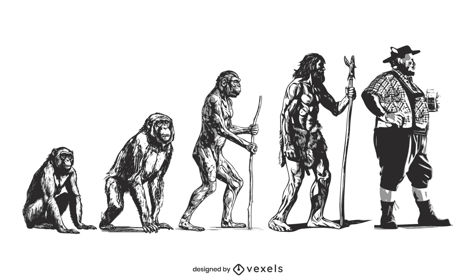 Ilustração da evolução humana da Baviera