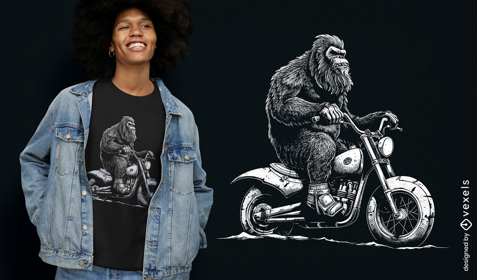 Diseño de camiseta de motociclista Sasquatch.