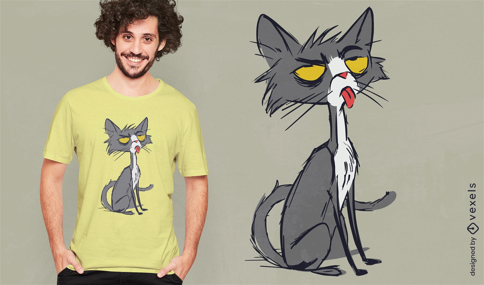 Schwarzes Katzen-Tier-Cartoon-T-Shirt-Design