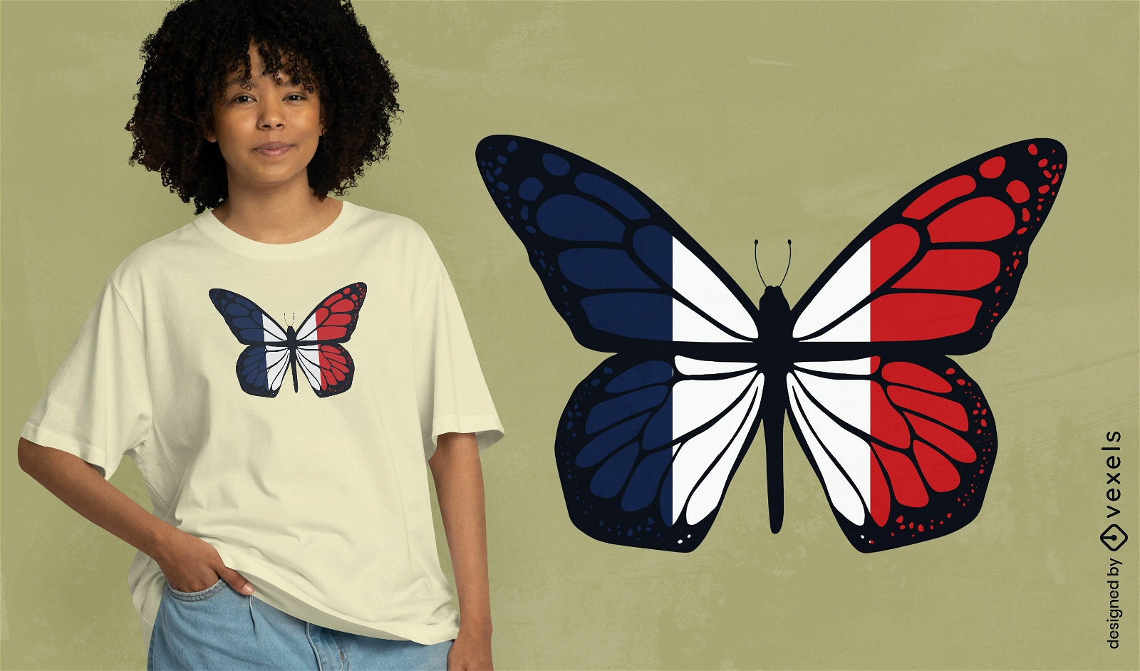 T-Shirt-Design mit Schmetterlingsflagge und französischer Flagge