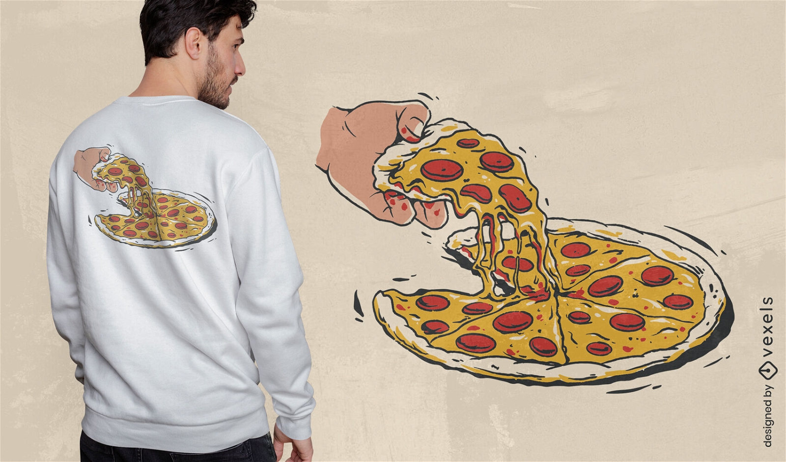 Fatia de pizza com design de camiseta de pepperoni