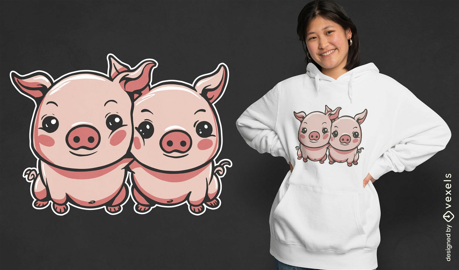 Design de camiseta de irmãos animais de porco fofo