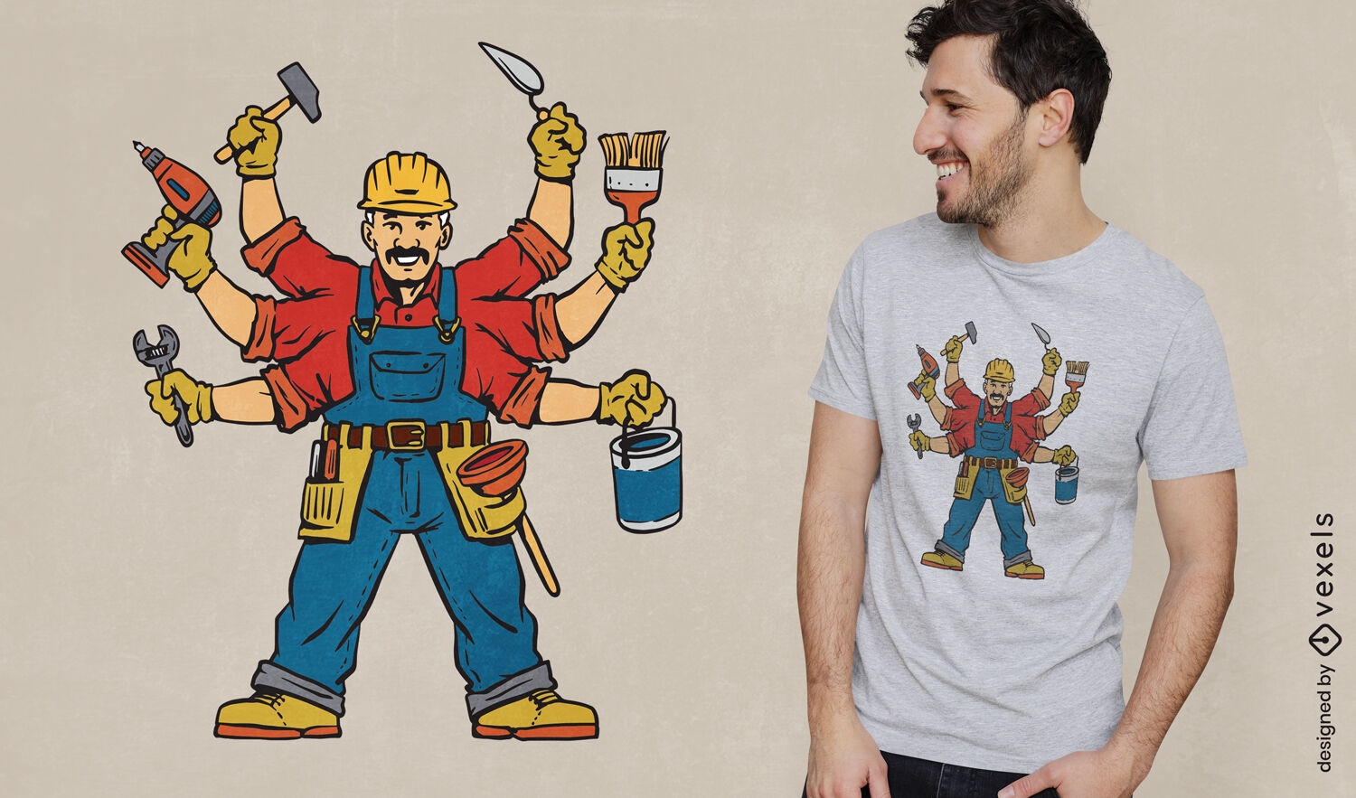 Worker with six arms t-shirt design