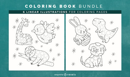 Cute cartoon animals coloring book KDP interior design