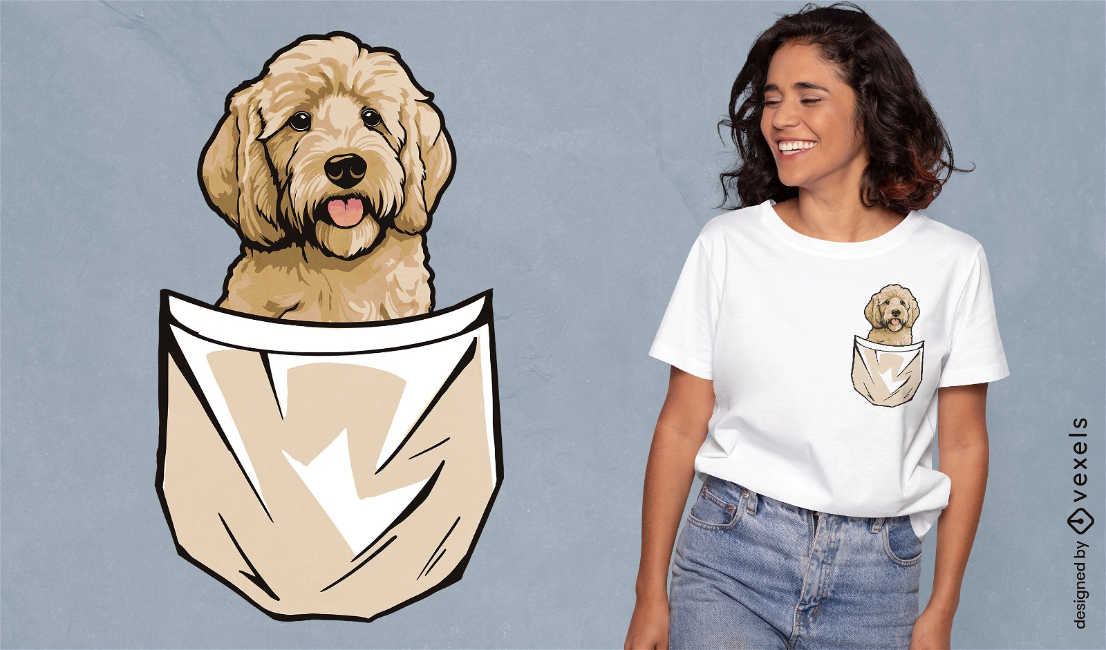 Design de camiseta de bolso de cachorro com doodle dourado