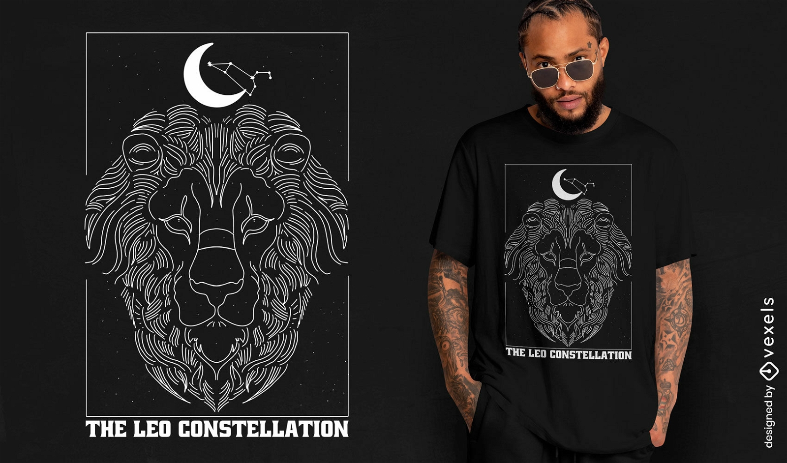 Design de camiseta de constelação de signo de leão