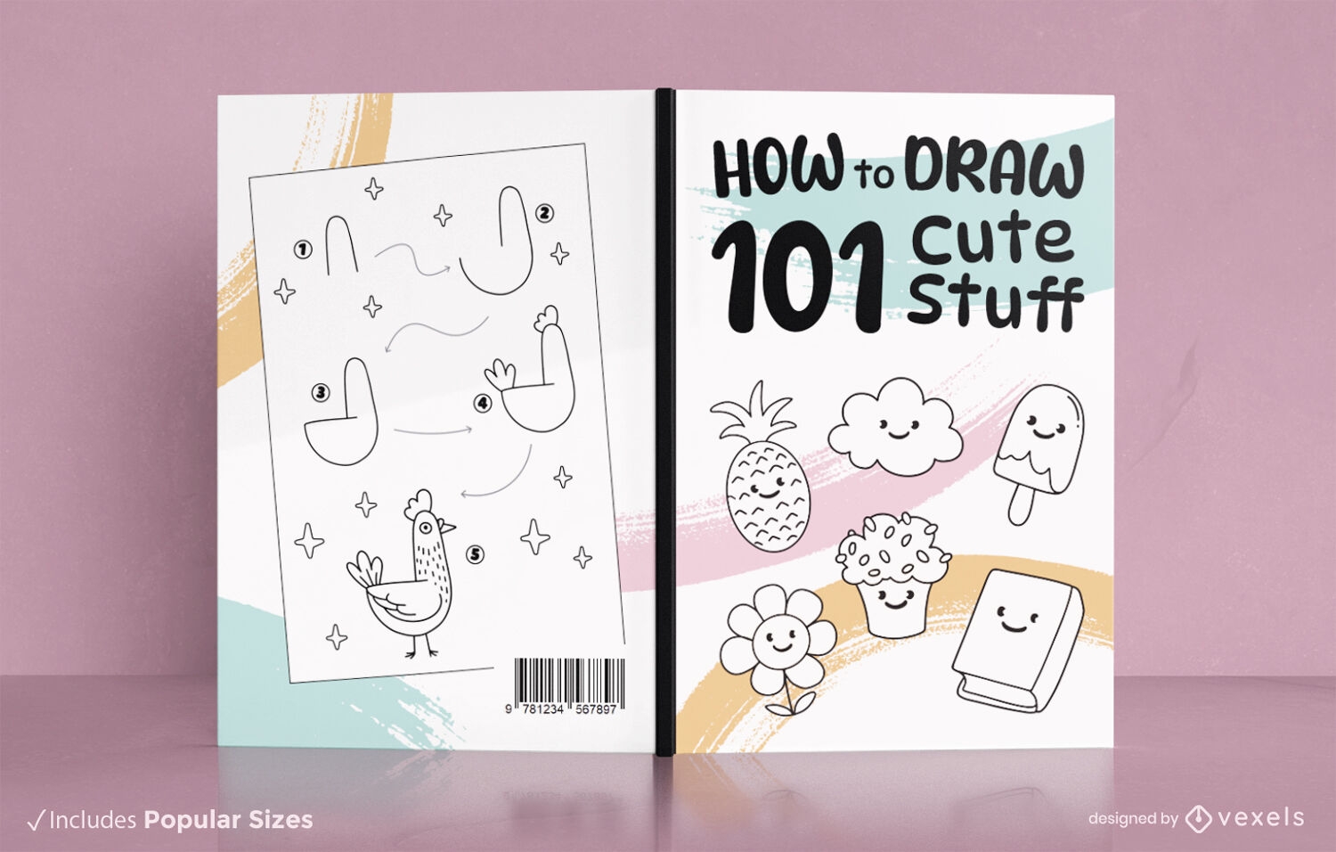 Cute drawing elements book cover design