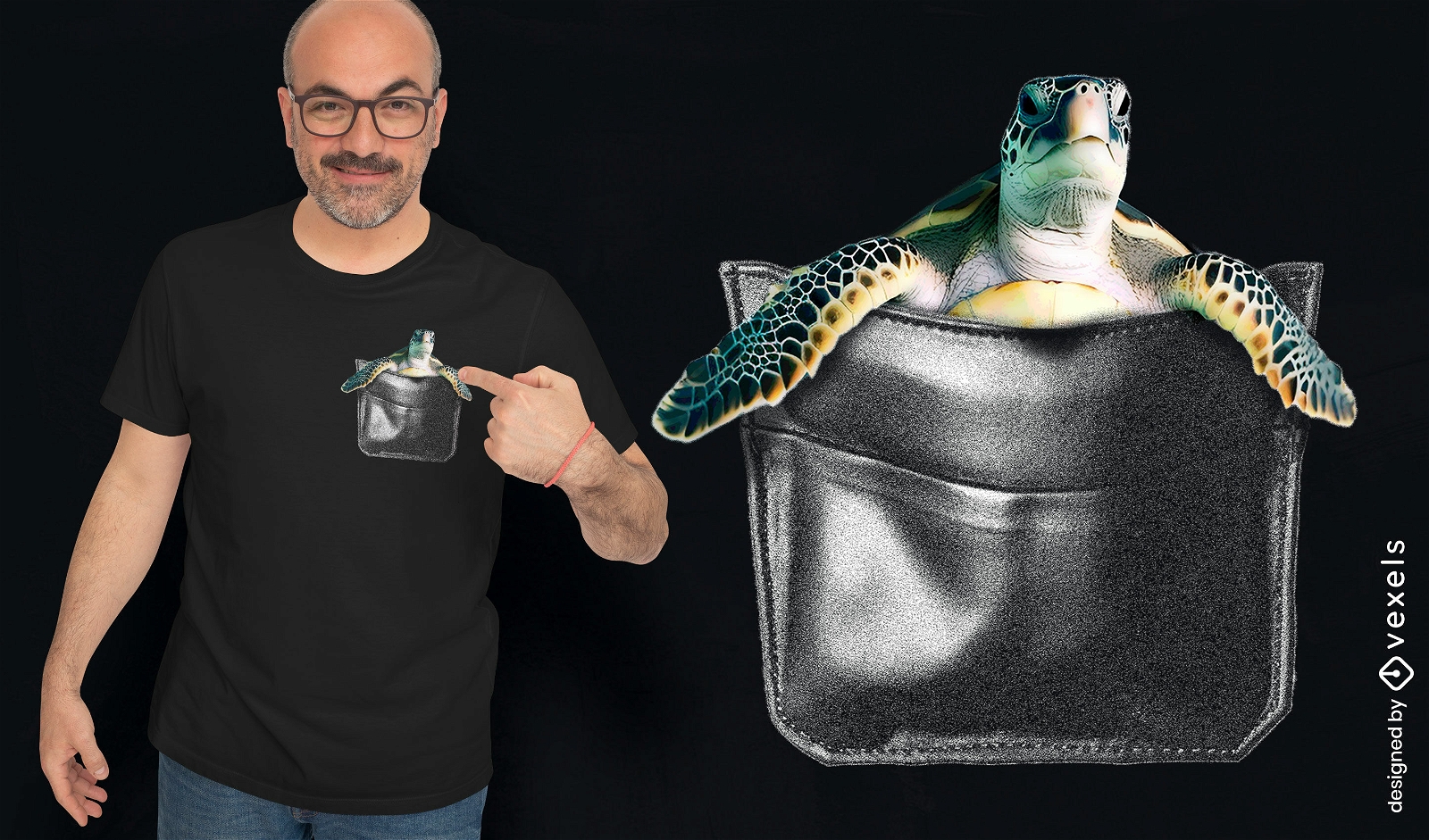 Design de camiseta com bolso de tartaruga